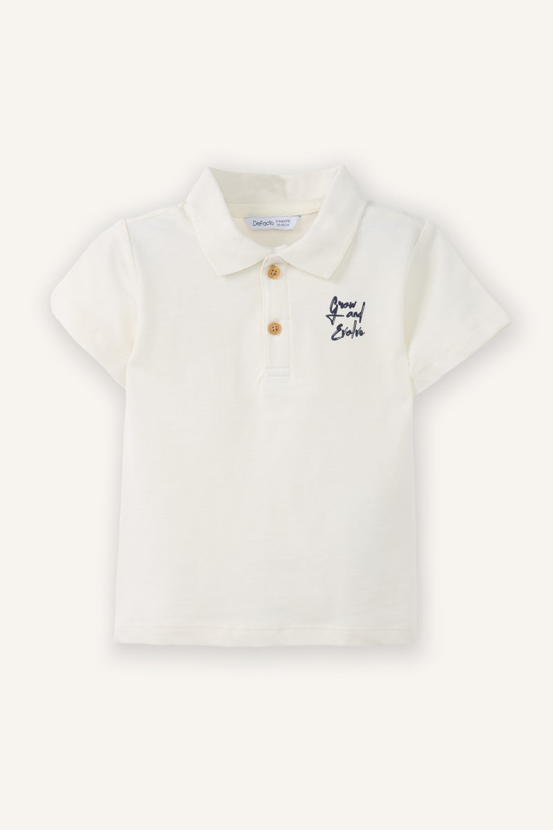 DeFacto Beige BabyBoy Baby Boy Oversize Slogan Print Pique Polo T-Shirt Casual - Image 1